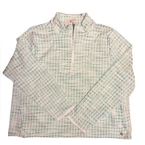 T by Talbots Mint Green Seersucker Plaid 1/4 Zip Pullover Jacket